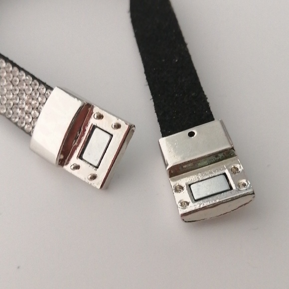 Crystal Pavé Black Flannelette Wrap Bracelet with Silver Magnetic Clasp - Picture 5 of 9